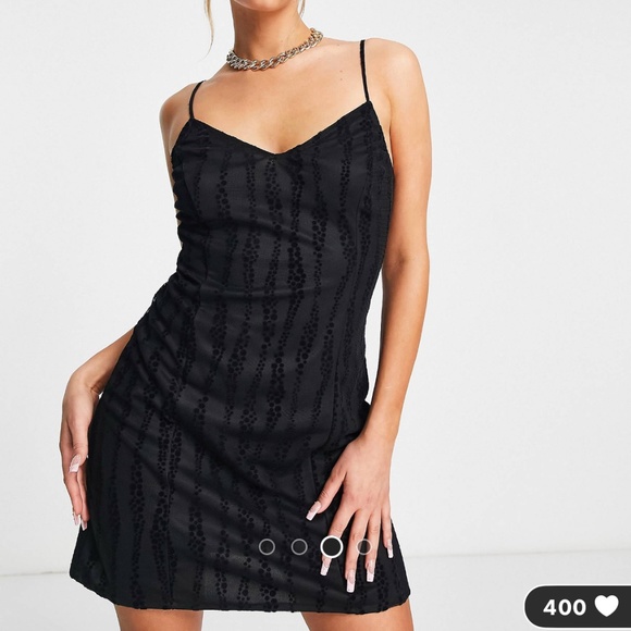NWT! Trendyol mini cami dress black textured stripe 10 holiday occasion party - Picture 3 of 9